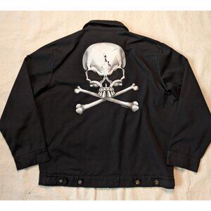 Hot Leathers Canvas Skull Mechanic Work Jacket VTG 90s Black Goth Large Boxy